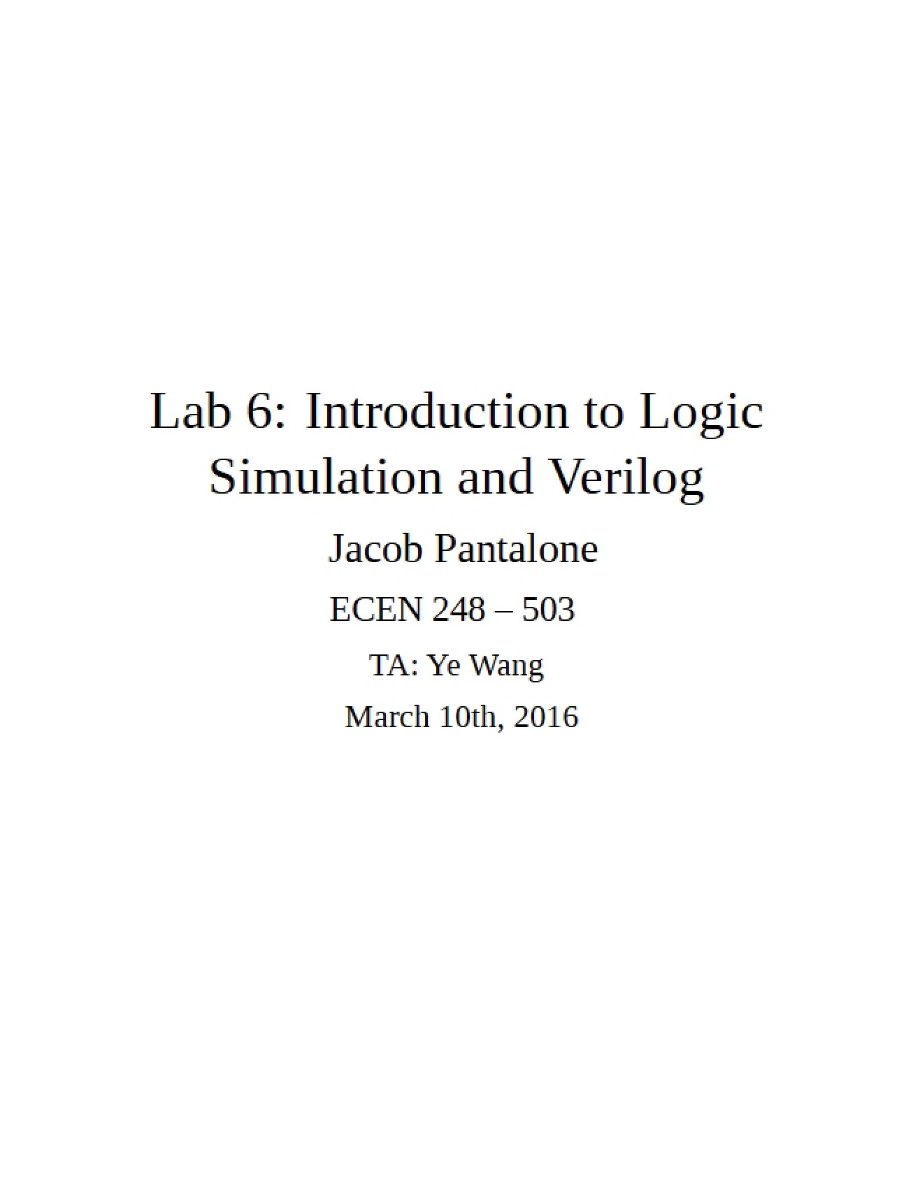 Sixth Laboratory for Introduction to Digital System Design