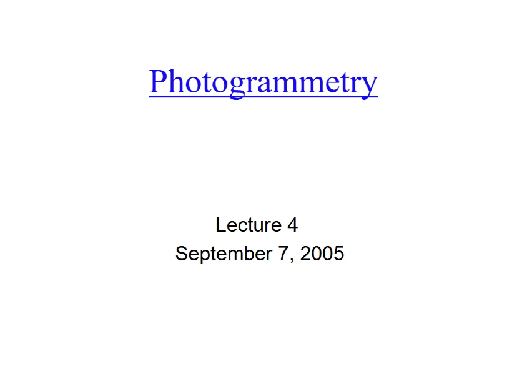 Photogrammetry Principles