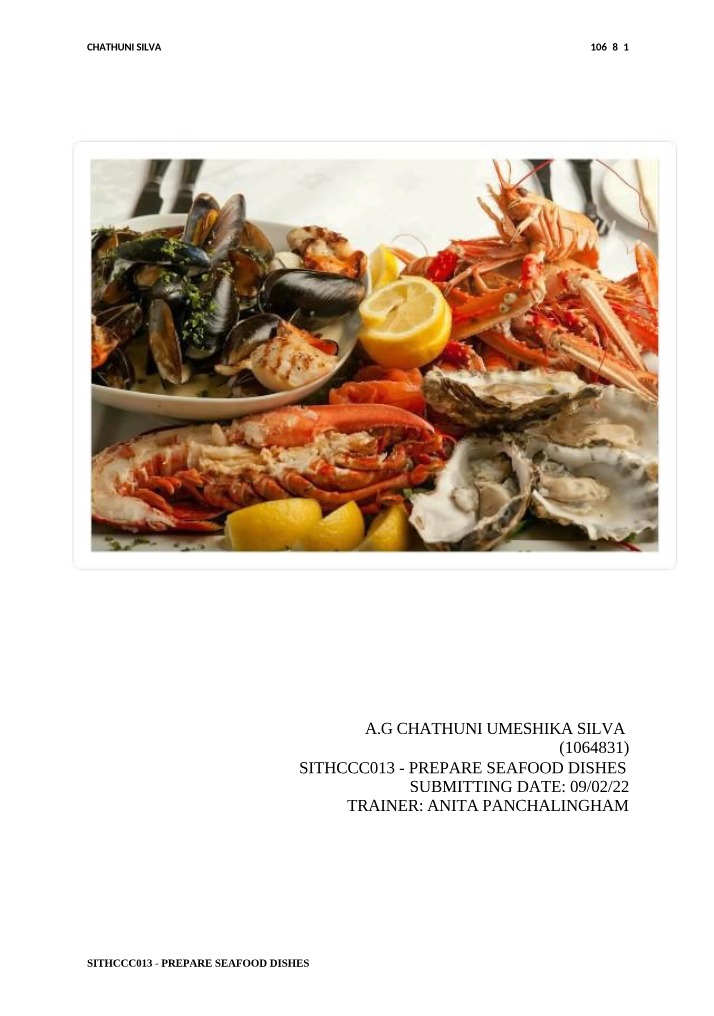 Seafood Recipe Card