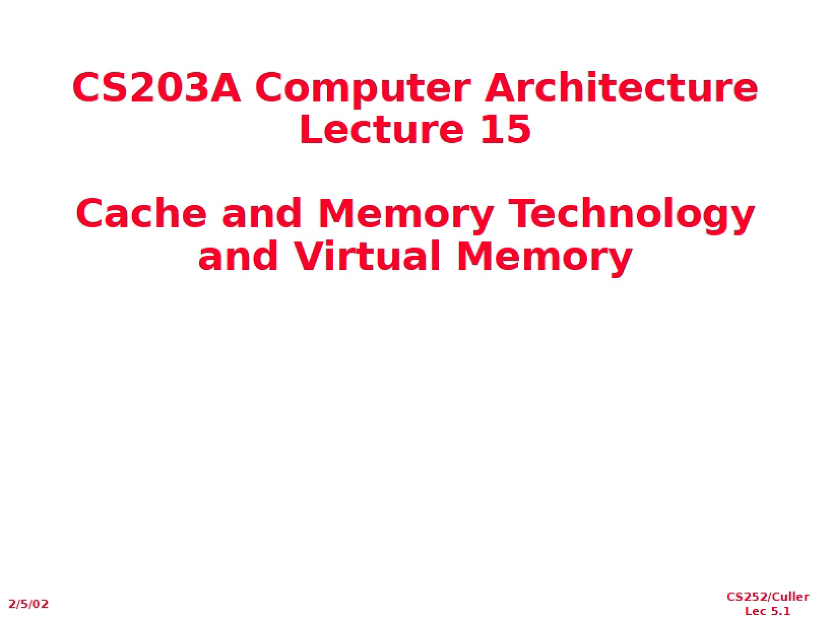 Virtual Memory and Cache Technology