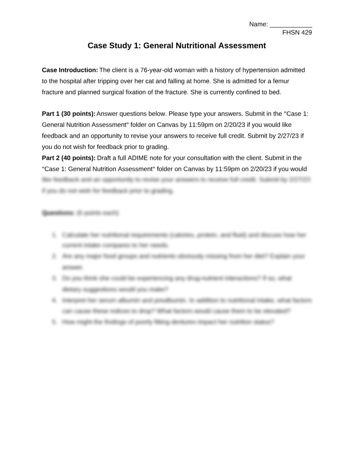 Assessing Nutritional Needs for a 76-Year-Old Woman