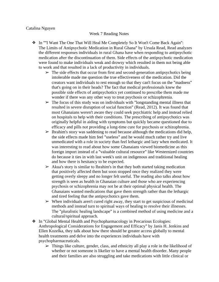 Reading Notes for Week 7