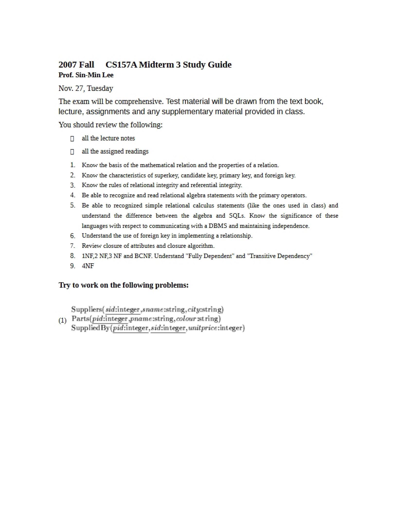 Study Guide for Midterm Three