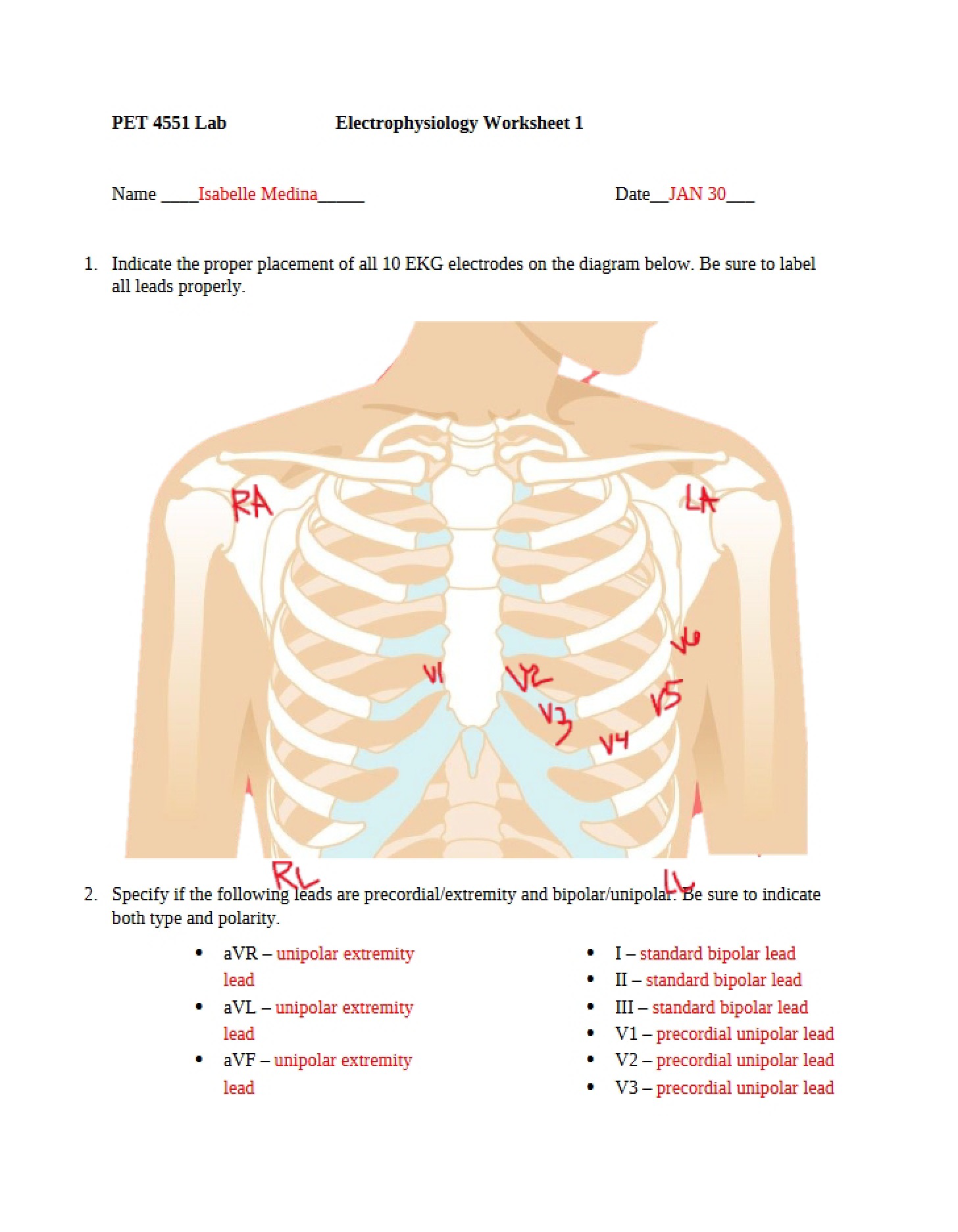 Worksheet One Electrophysiology