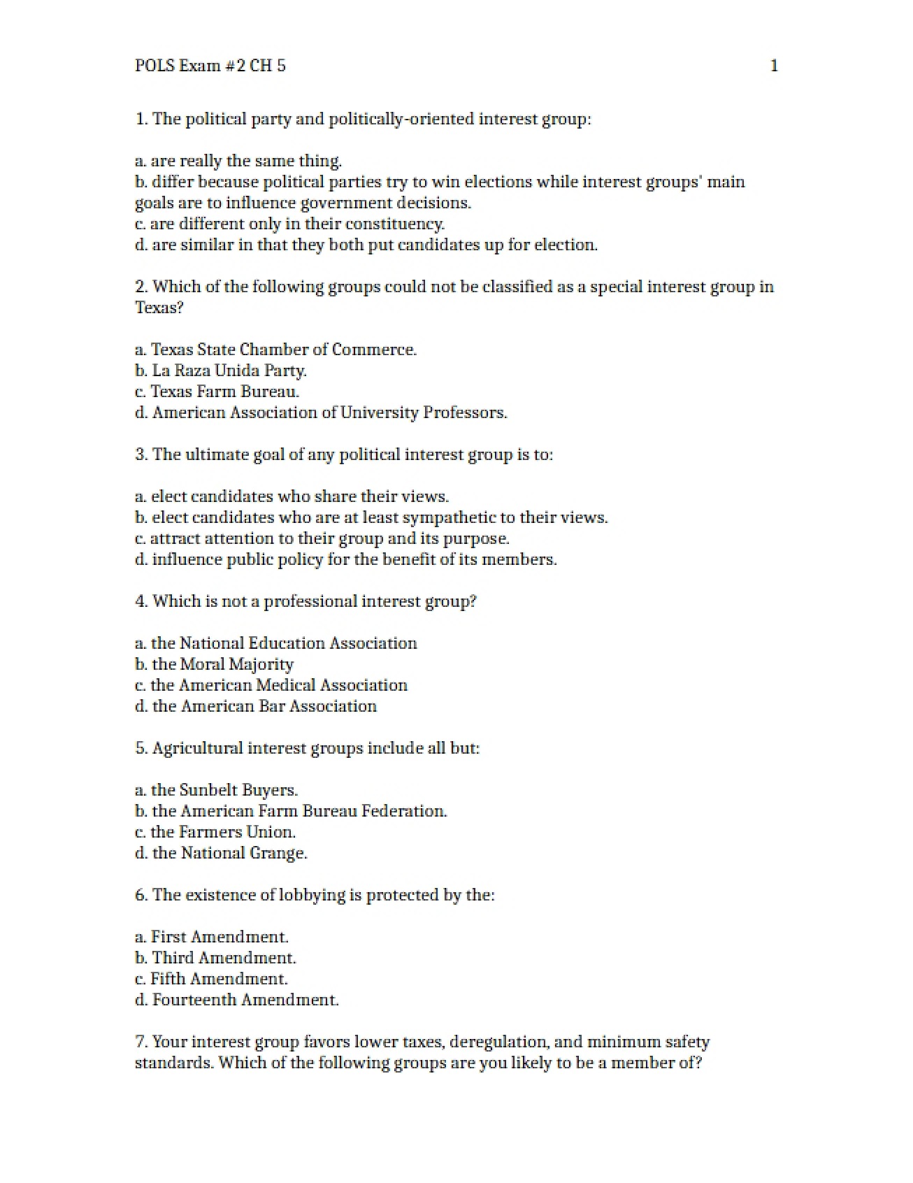 POLS Exam 2, Chapter 5