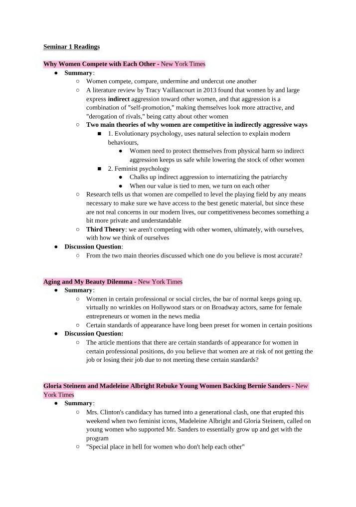 Why Women Compete - Exploring Indirect Aggression