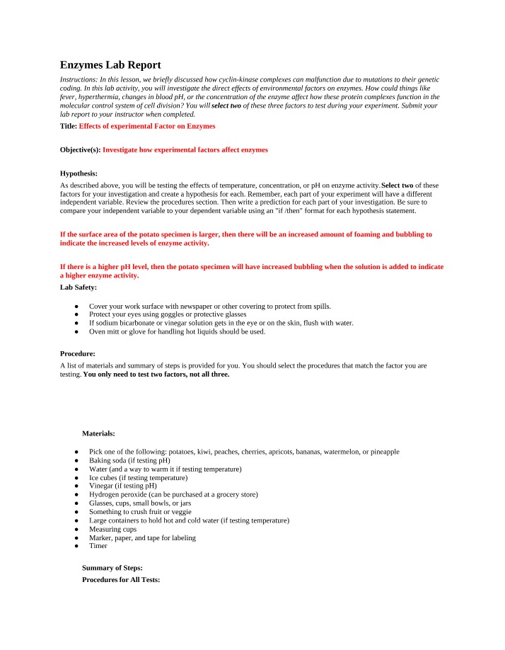 Lab Report - Enzymes