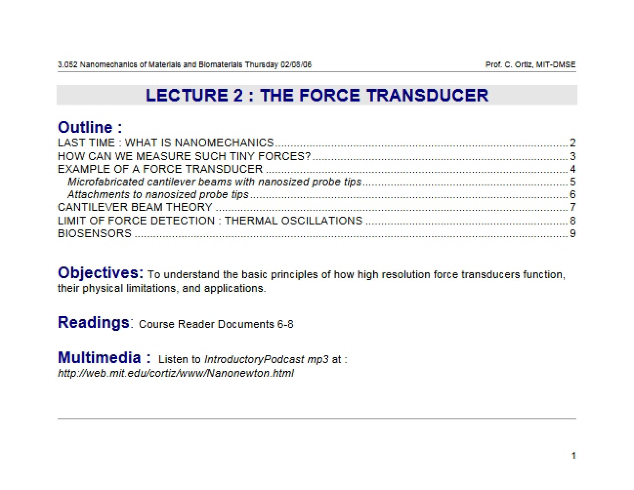 Transducer of Force