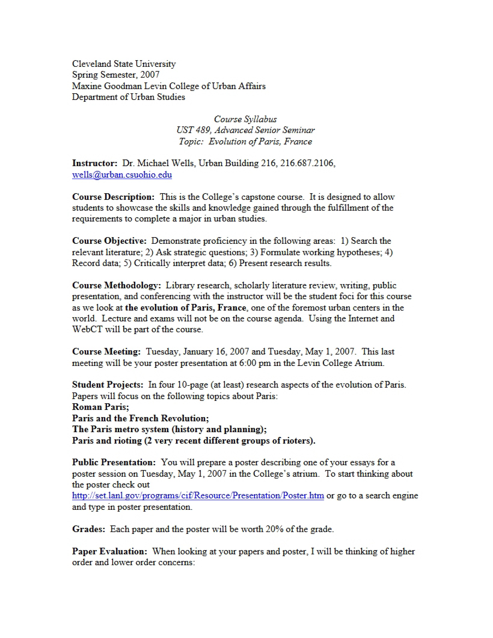 Senior Seminar Course Outline