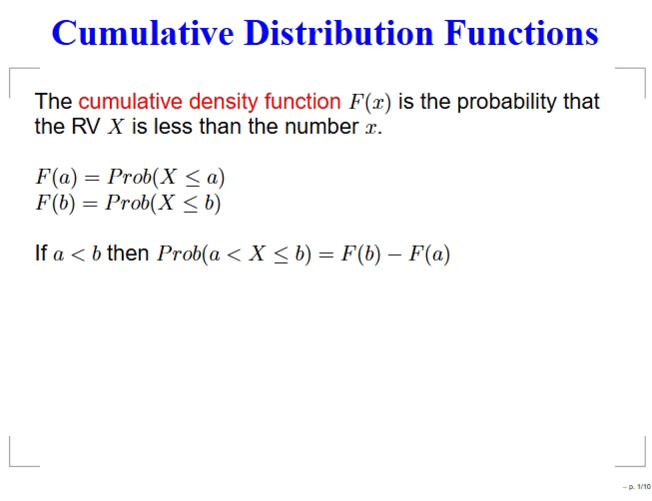 Overview of Cumulative Distribution Functions