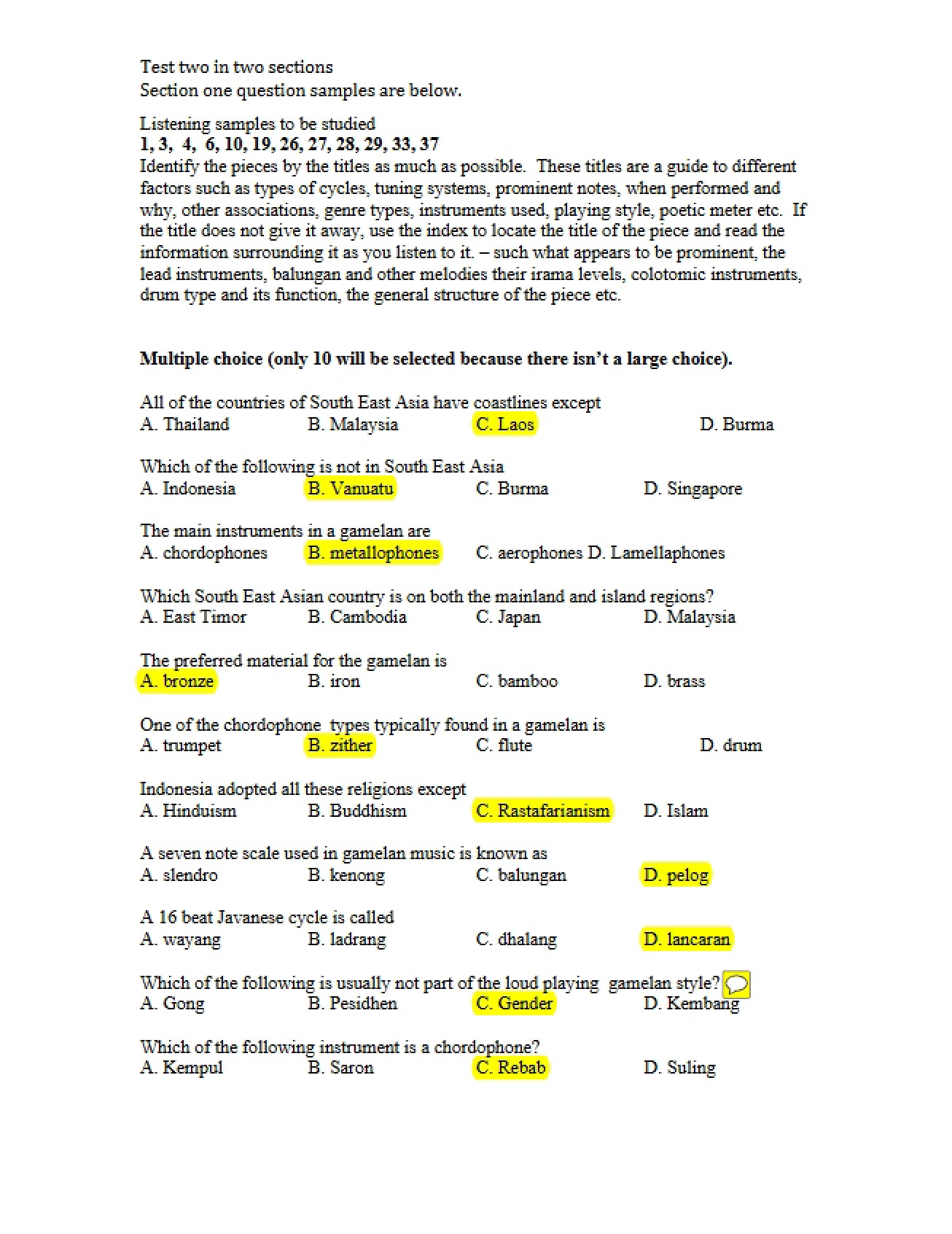 Study Guide for Test 2