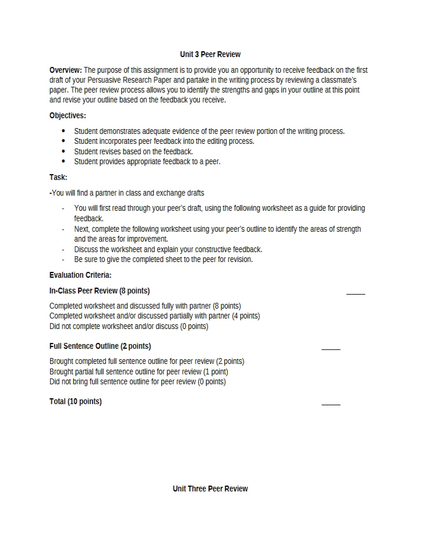 Peer Review for Unit 3