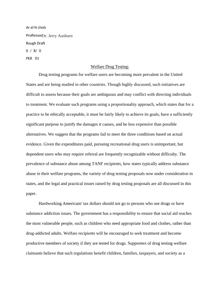 Welfare Drug Testing - Rough Draft