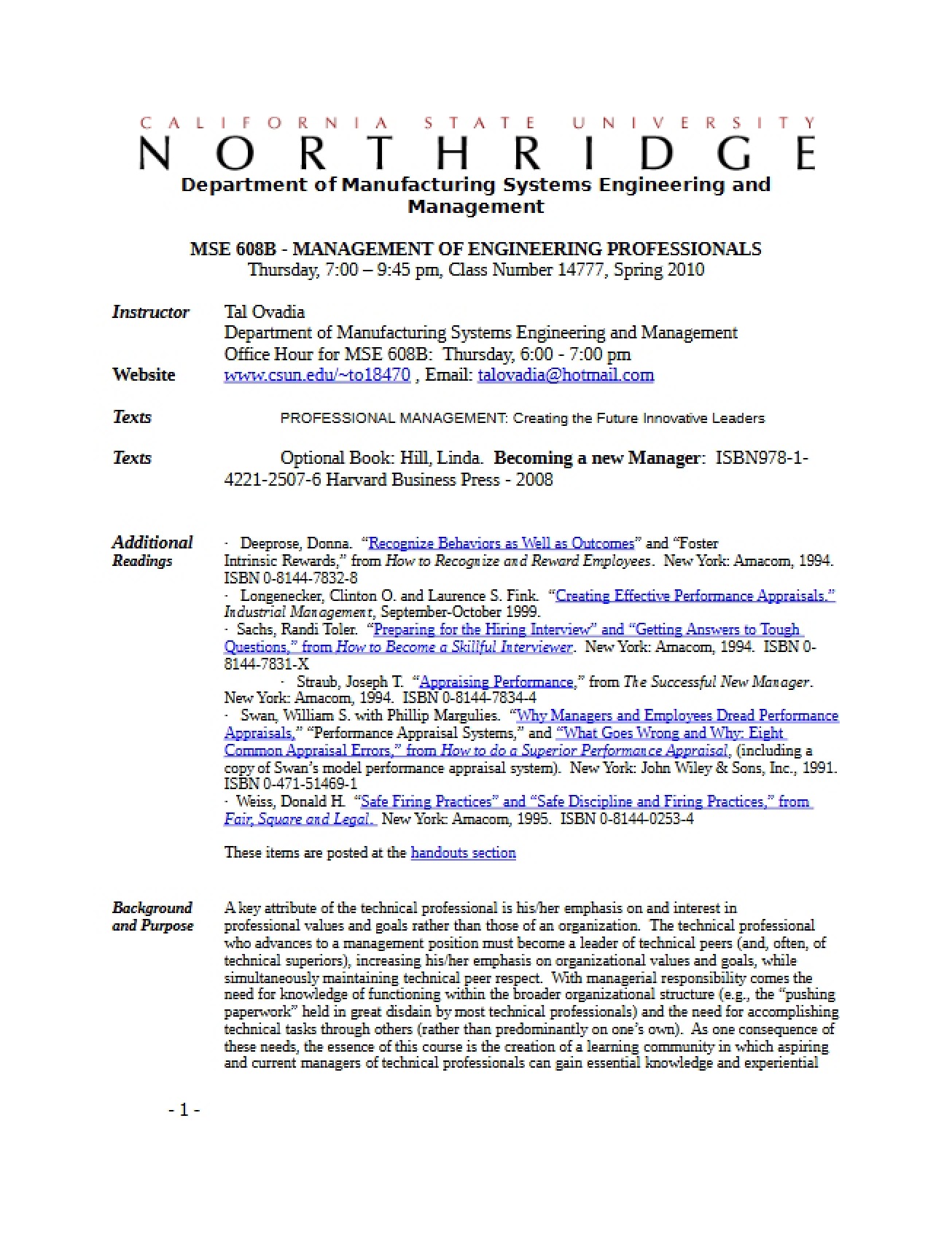 Management of Engineering Professionals Syllabus