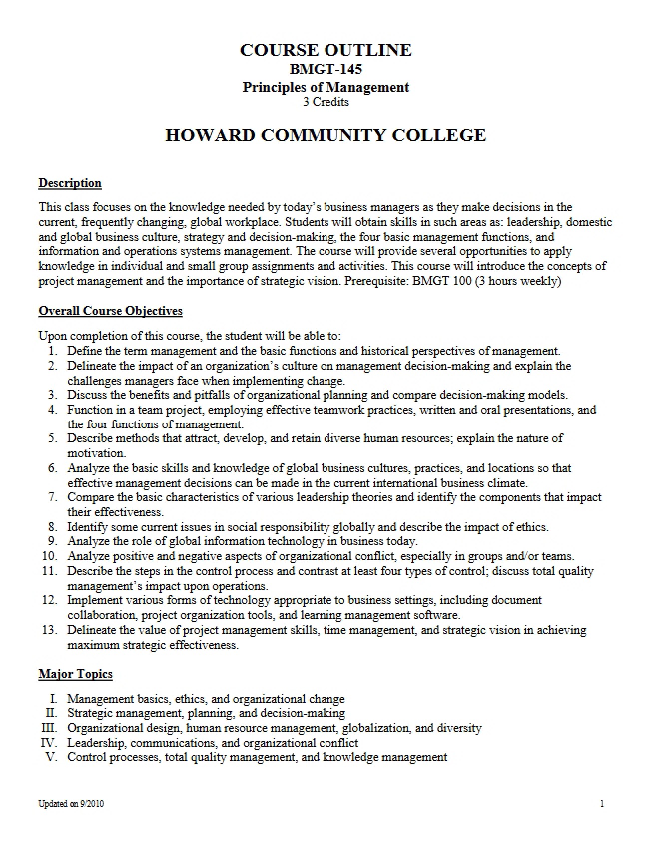 Principles of Management Syllabus (B)