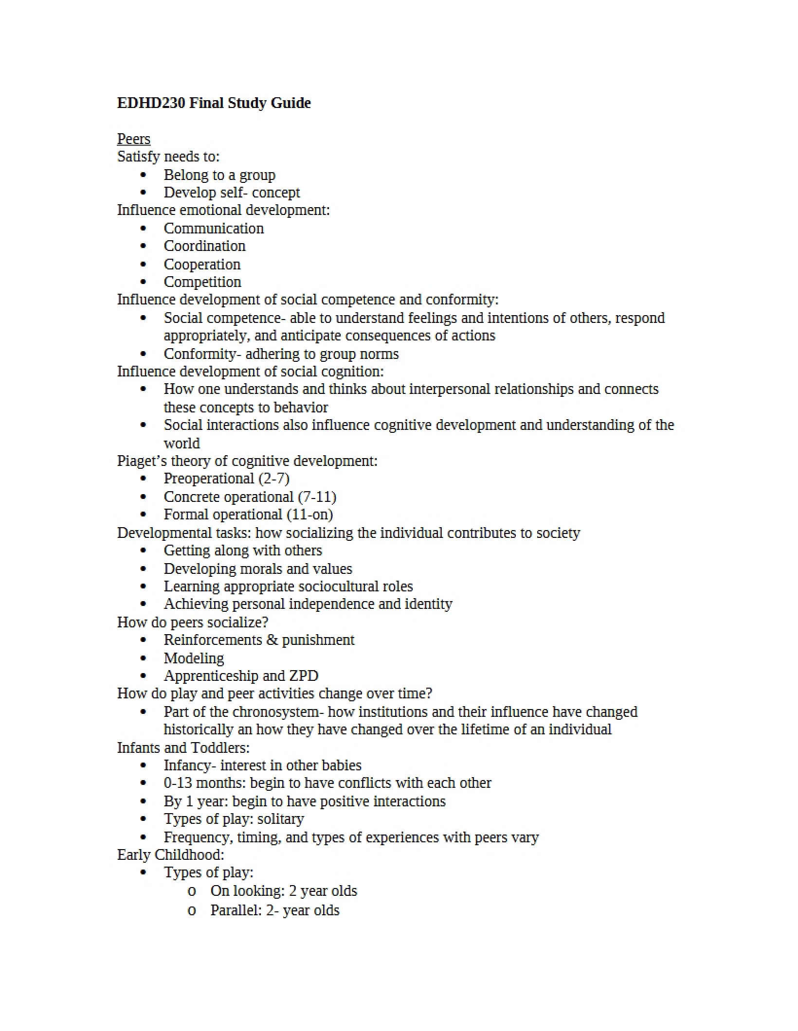 Study Guide for Finals