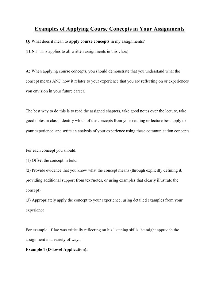 Applying Course Concepts to Assignments