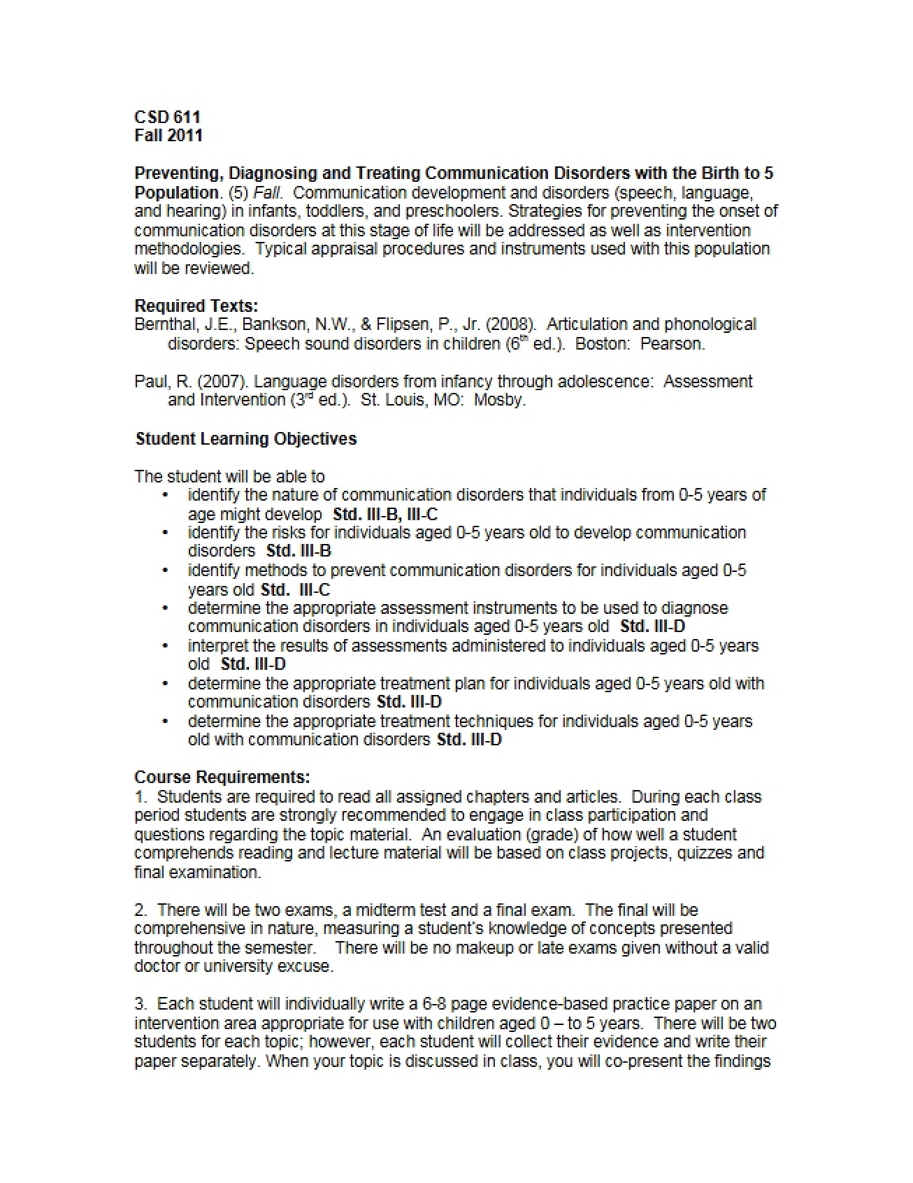 Syllabus for Communication Disorders