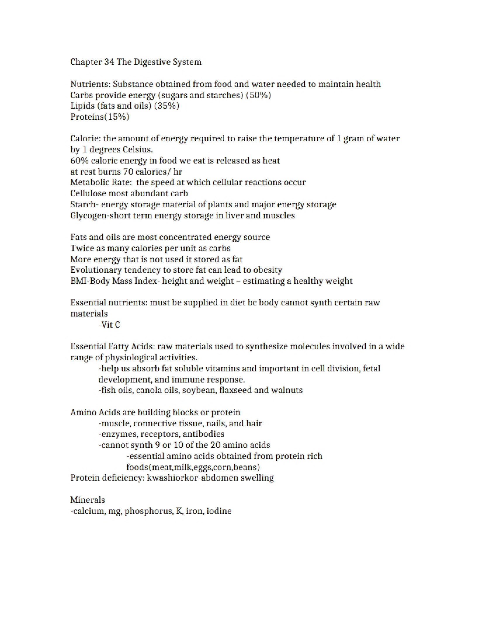 Digestive System Overview (Chapter 34)