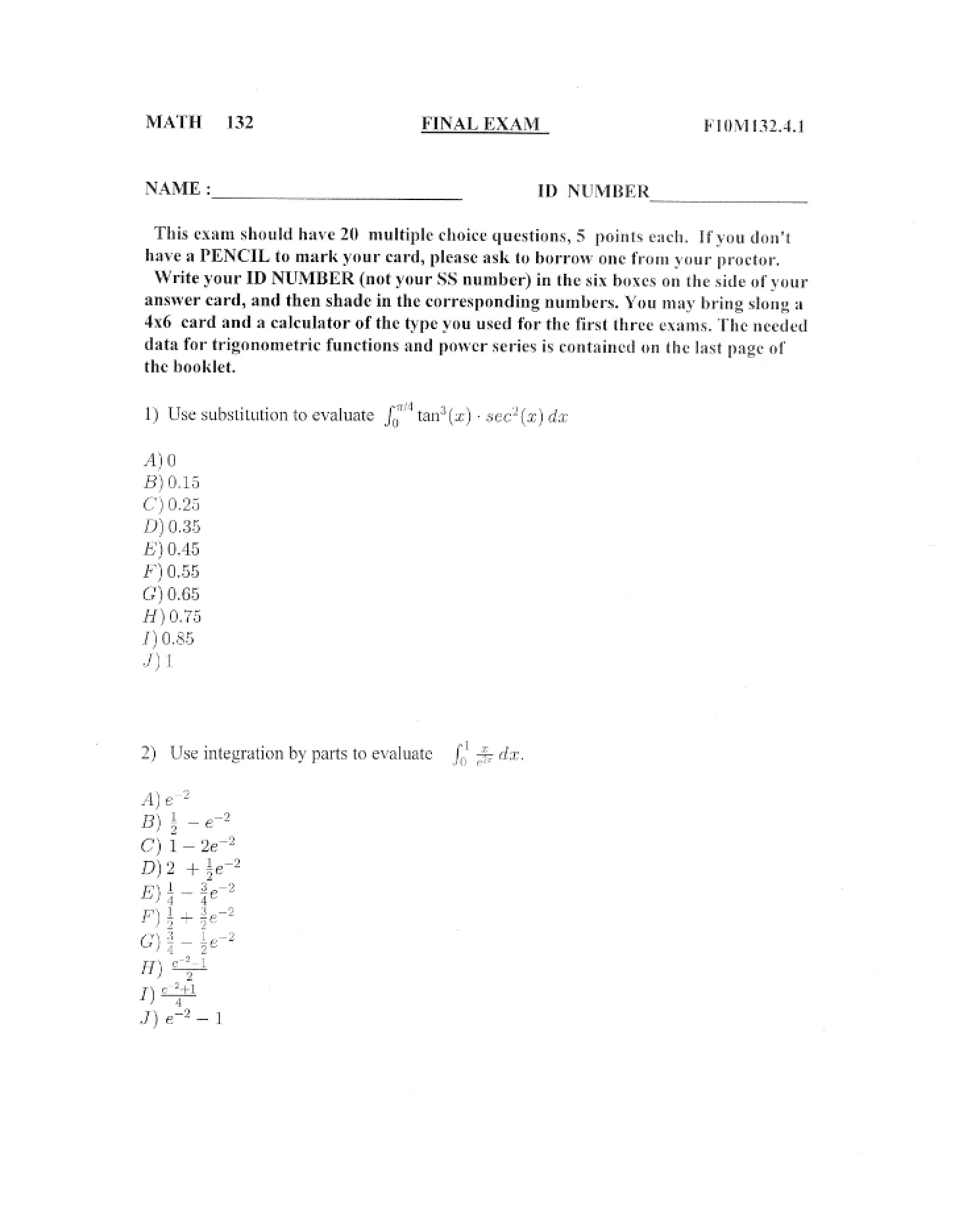 Final Exam Questions (Fall 2010)