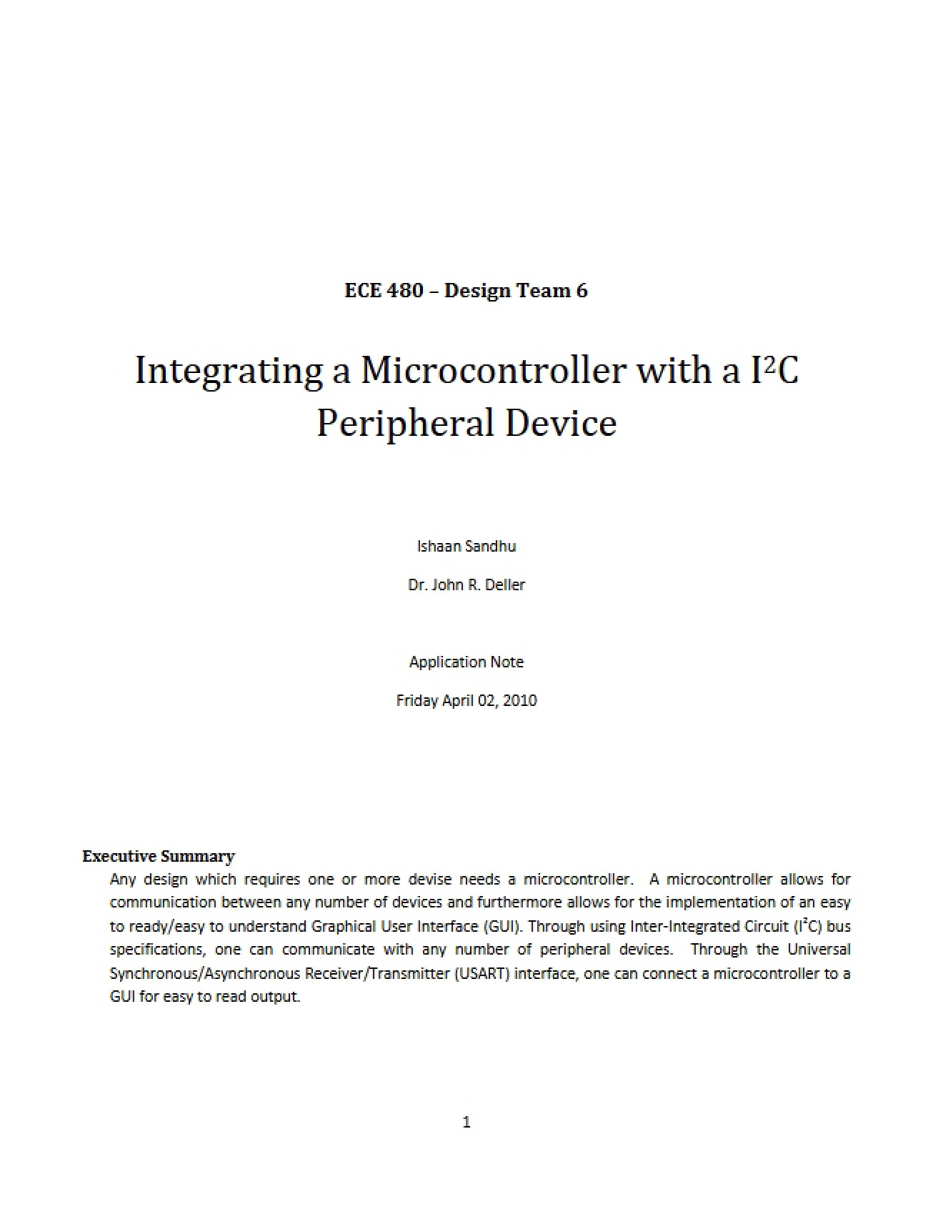 I2C Peripheral Device Microcontroller Integration