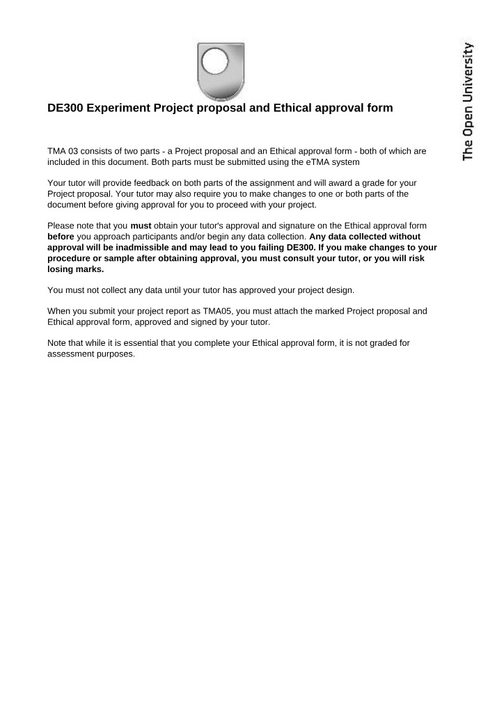 DE300 Experiment Project Proposal and Ethical Approval
