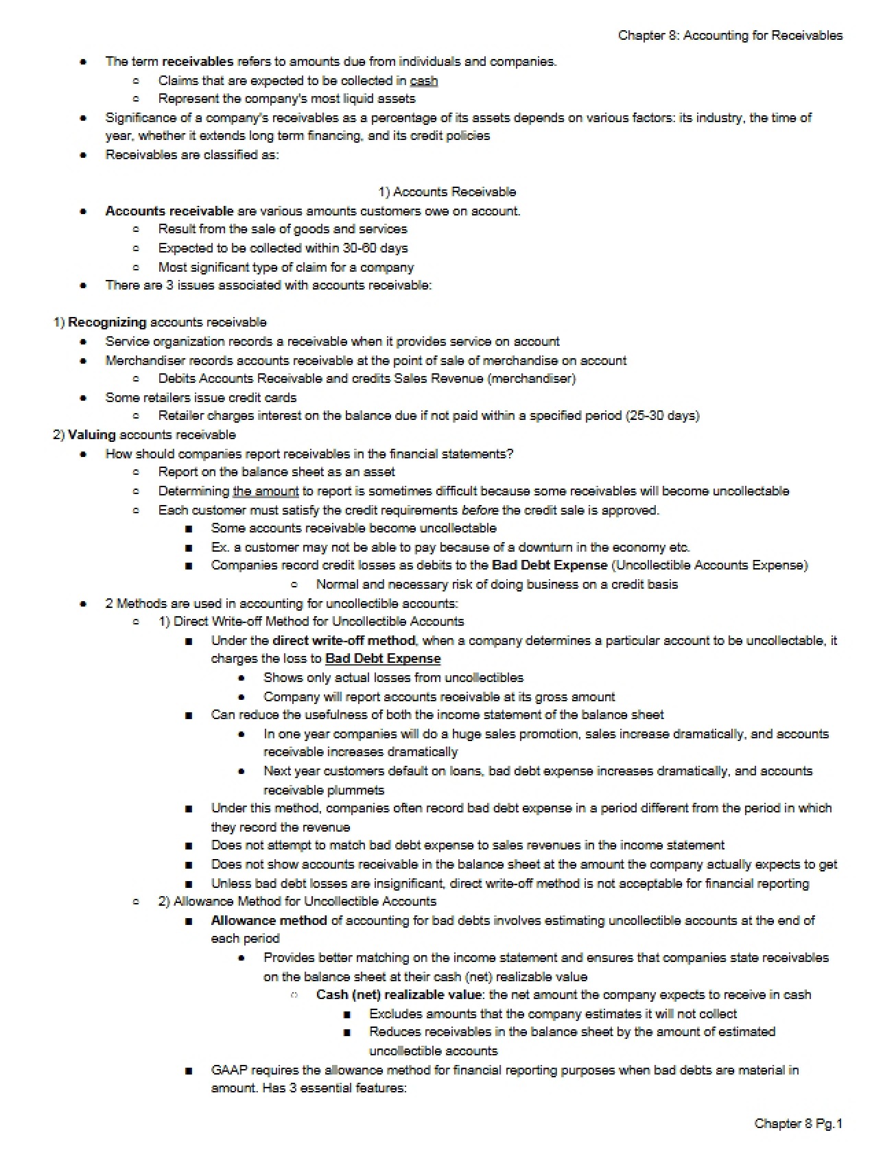 Receivables Accounting (Chapter 8)