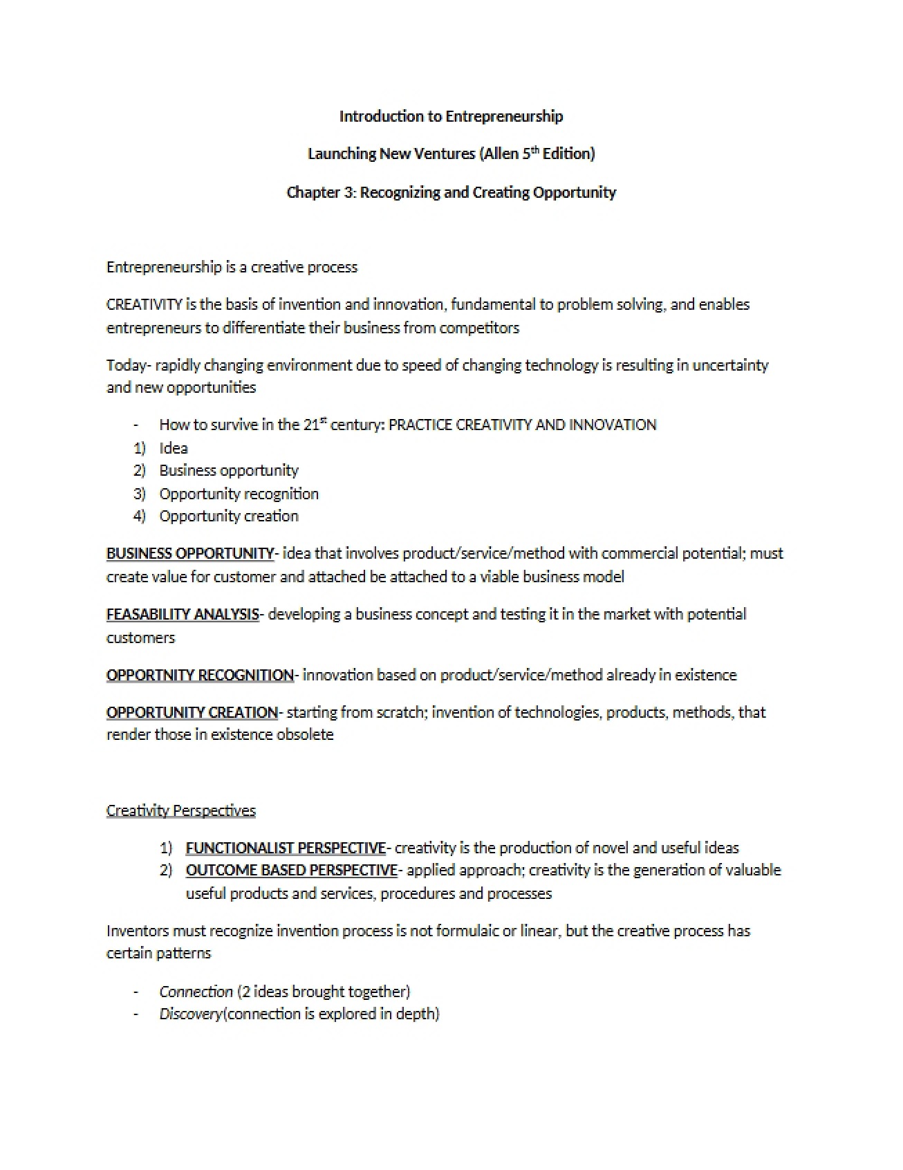 Opportunities in Entrepreneurship (Ch 3)
