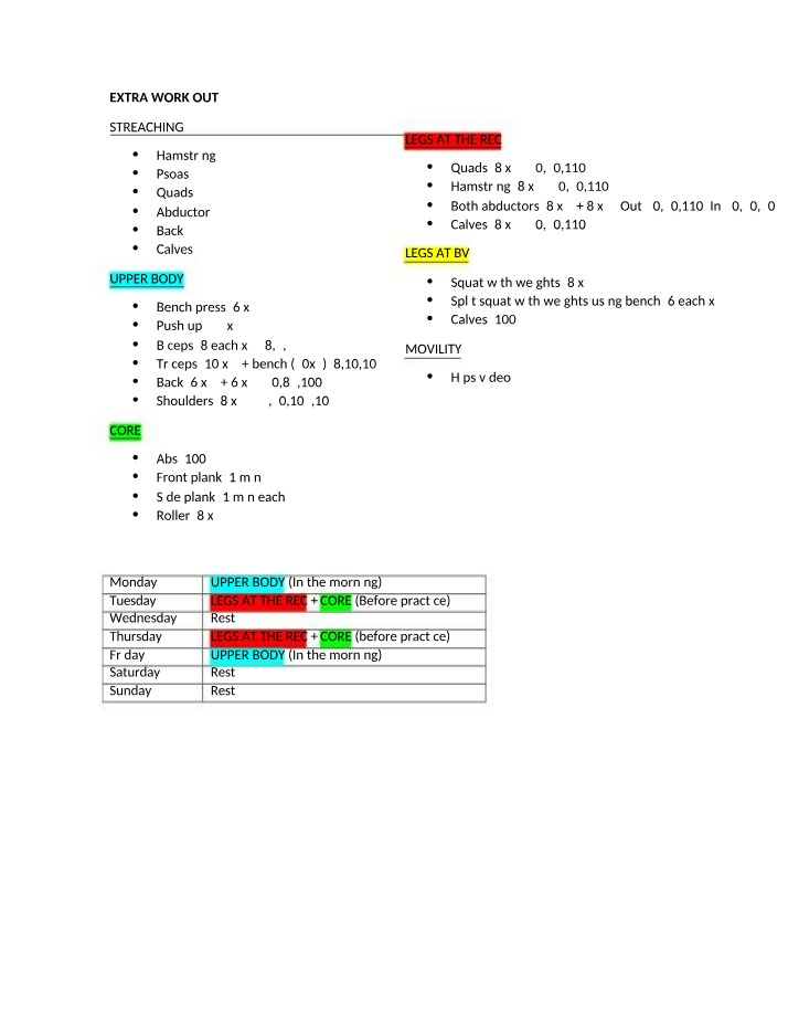 Workout Routine Extra