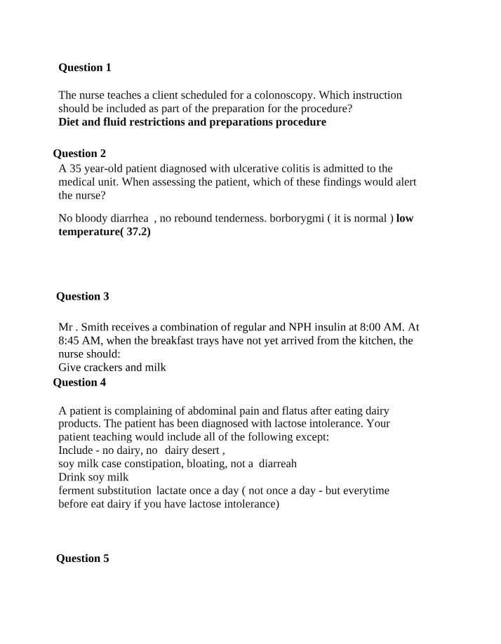 Exam Questions for Nursing