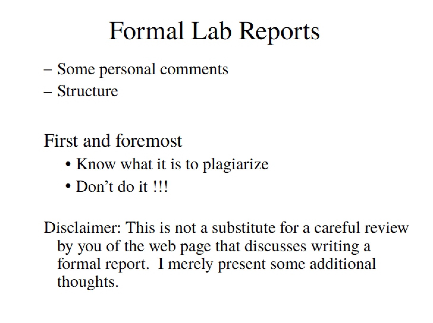 Reports for Formal Labs