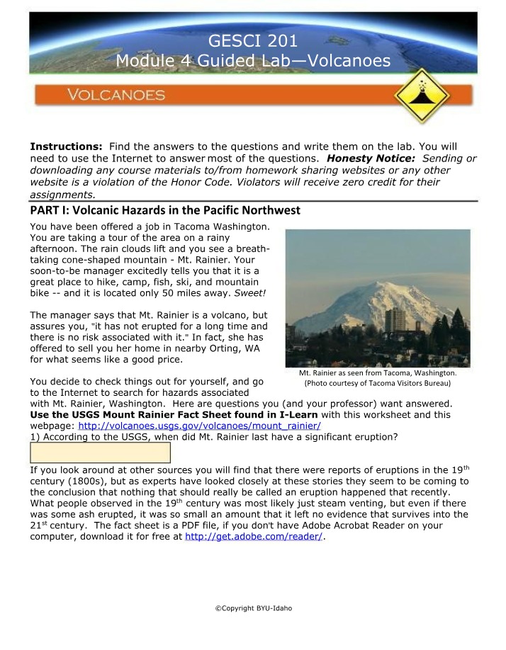 Volcanoes 2020 Lab Guide
