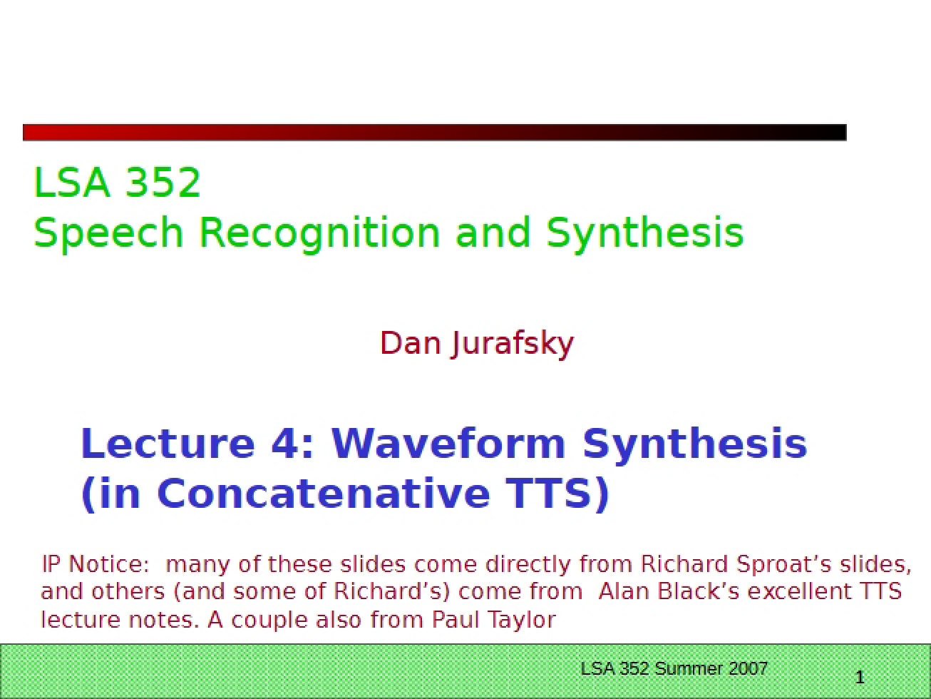 Compilation of Lectures on Speech Recognition