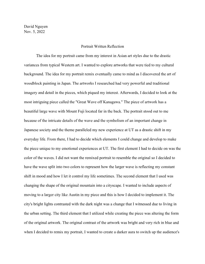 Written Reflection on Portraits