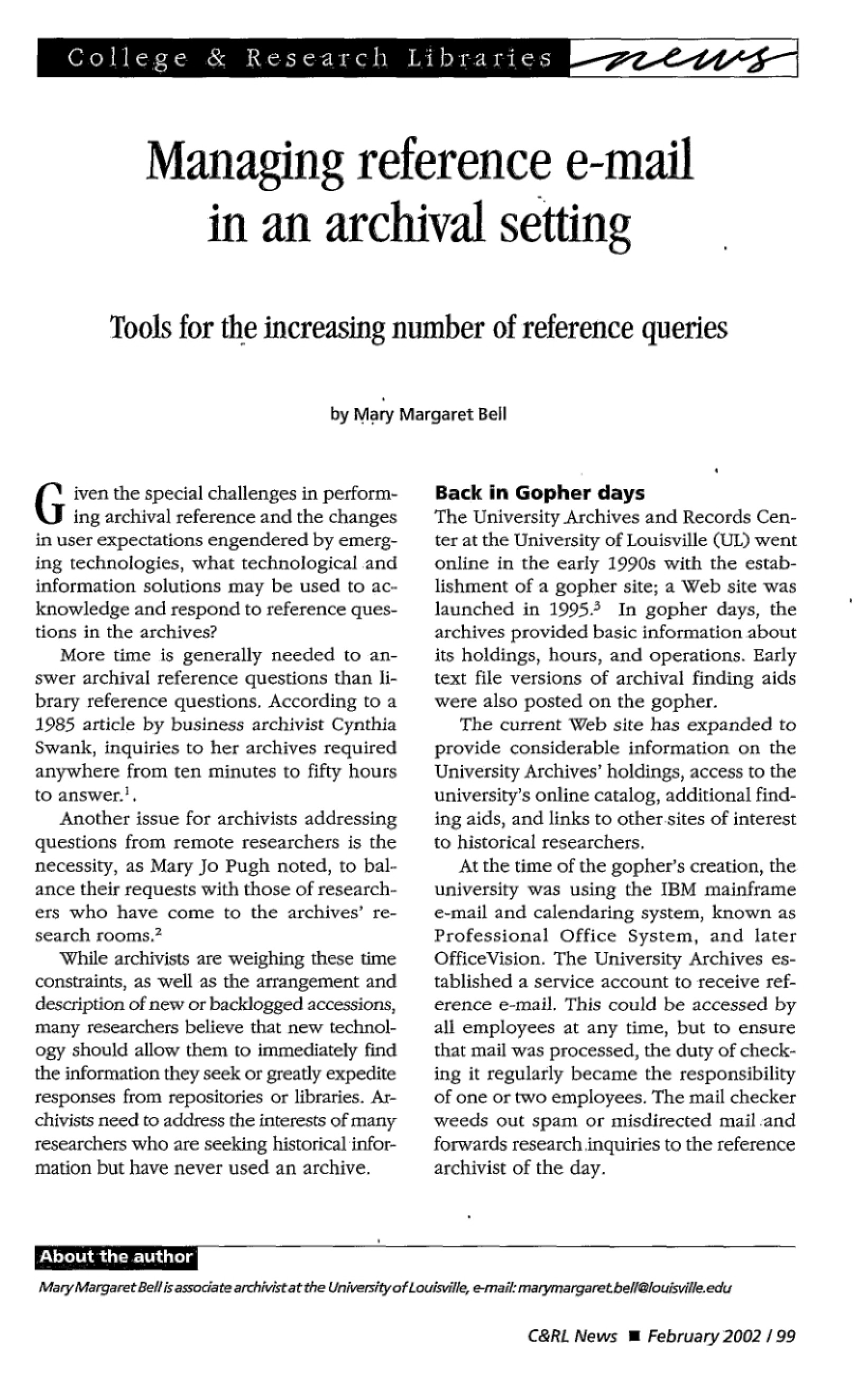 Reference Email Management in Archives