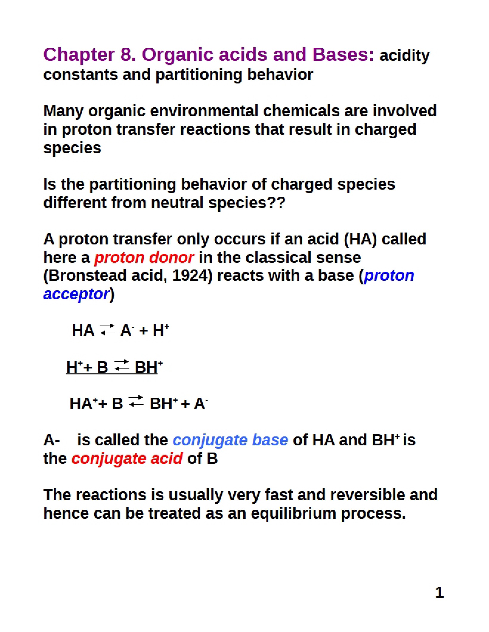 Organic Bases and Acids Chapter 8