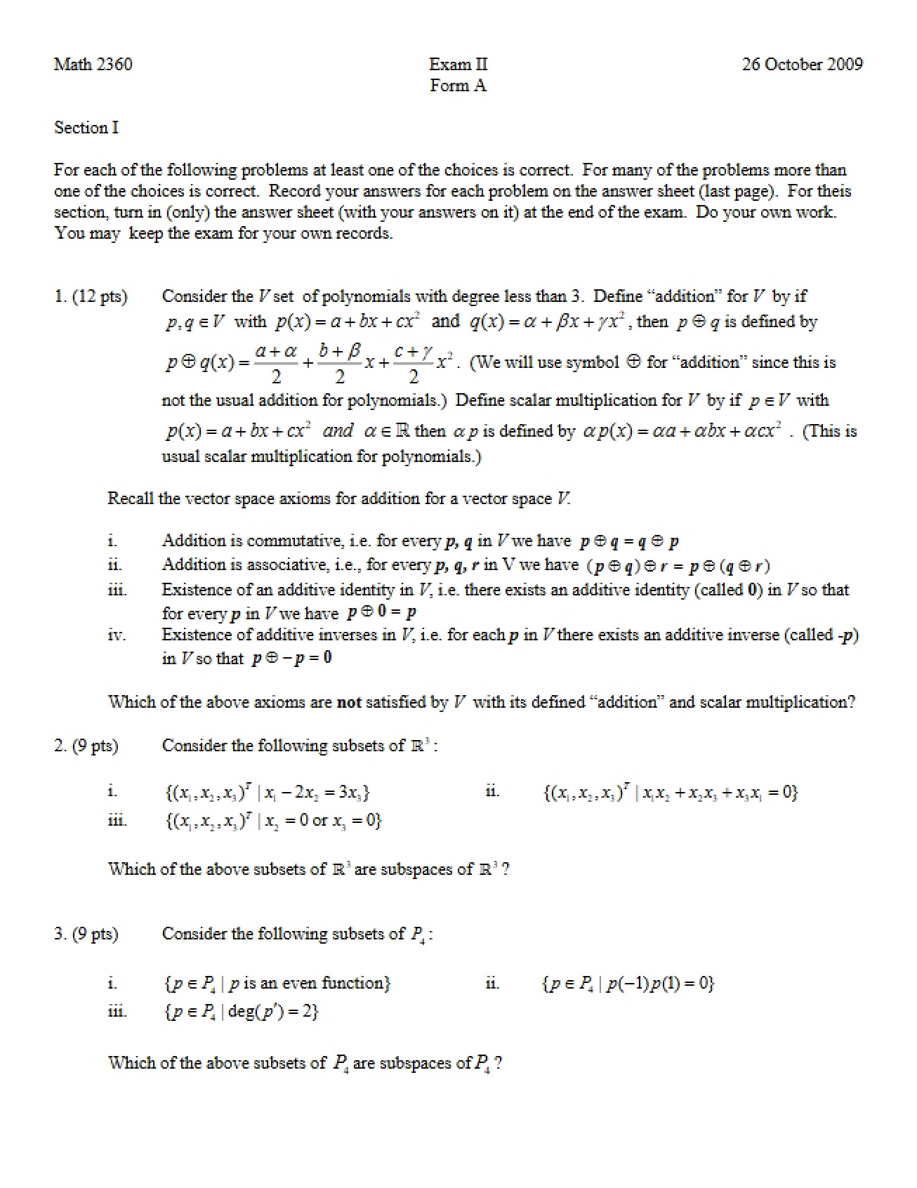 MATH 2360 Exam II - 5 Pages