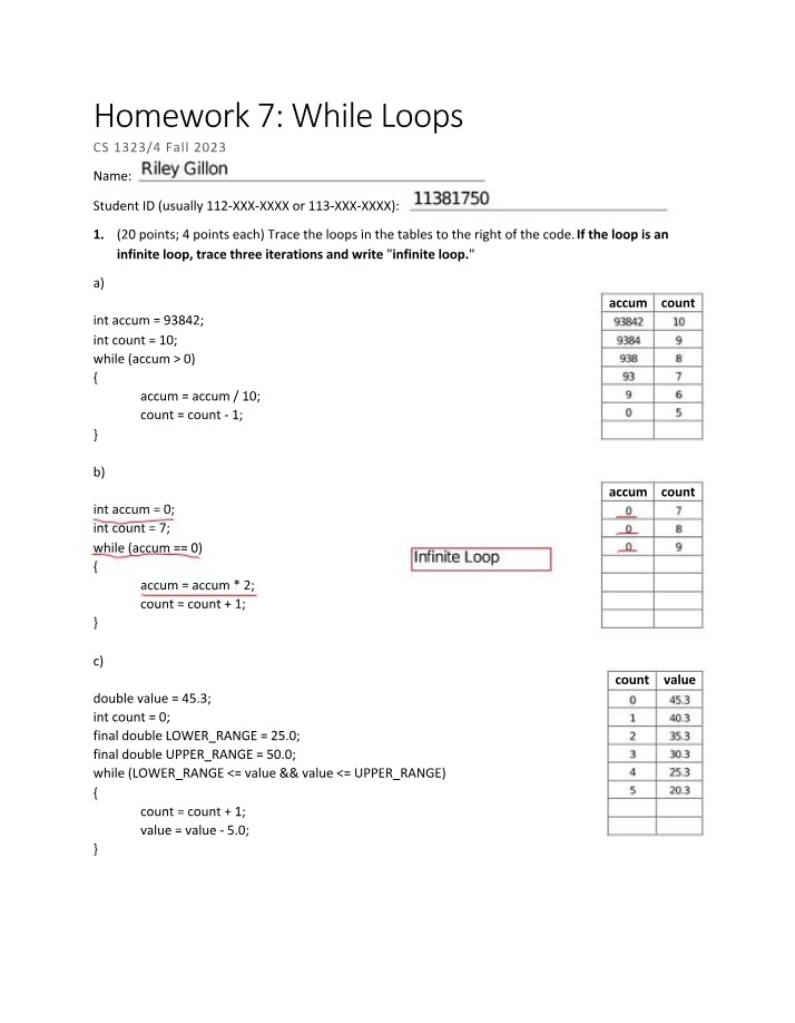 While Loops Homework 7
