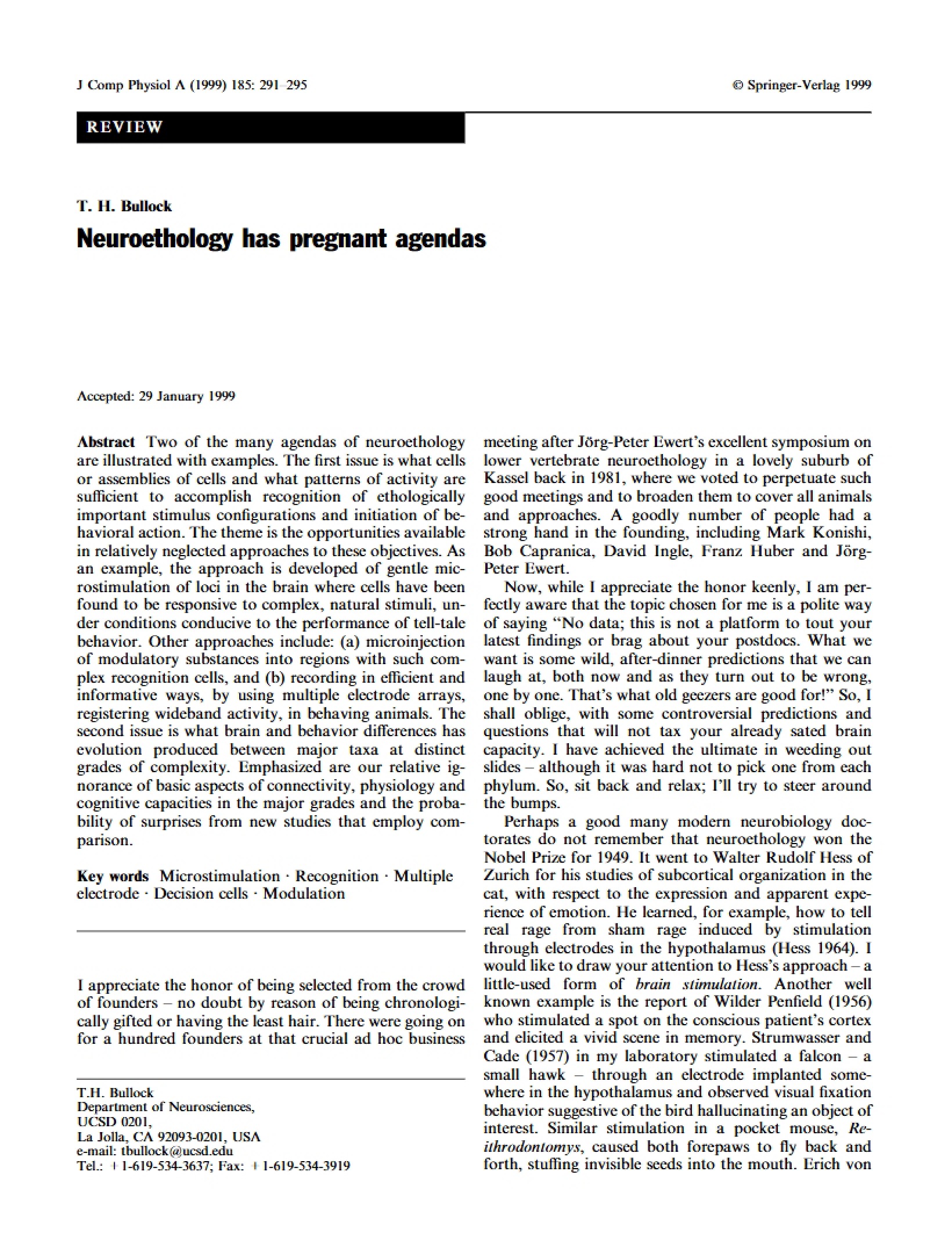 Pregnant Agendas in Neuroethology