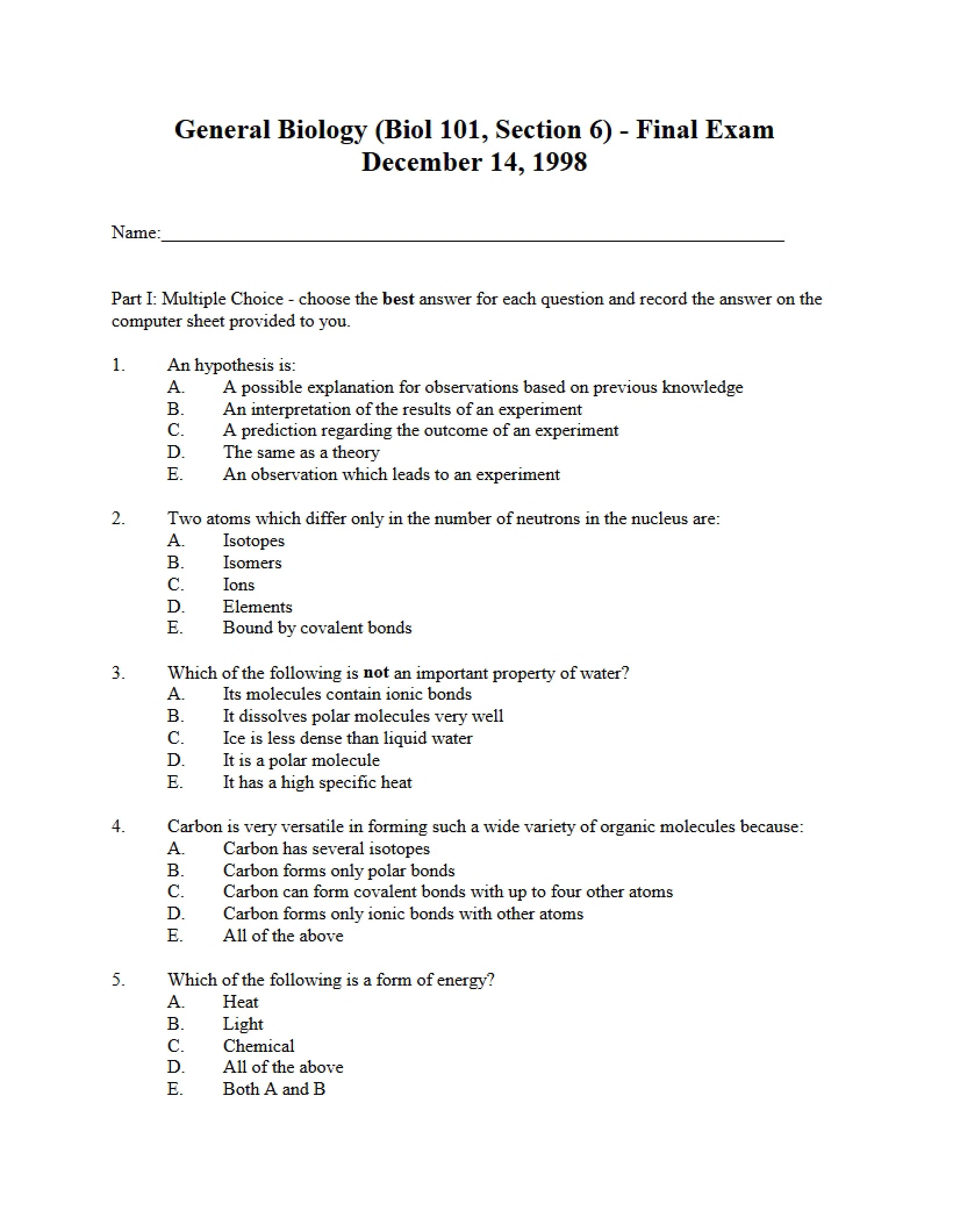 Biology Final Assessment