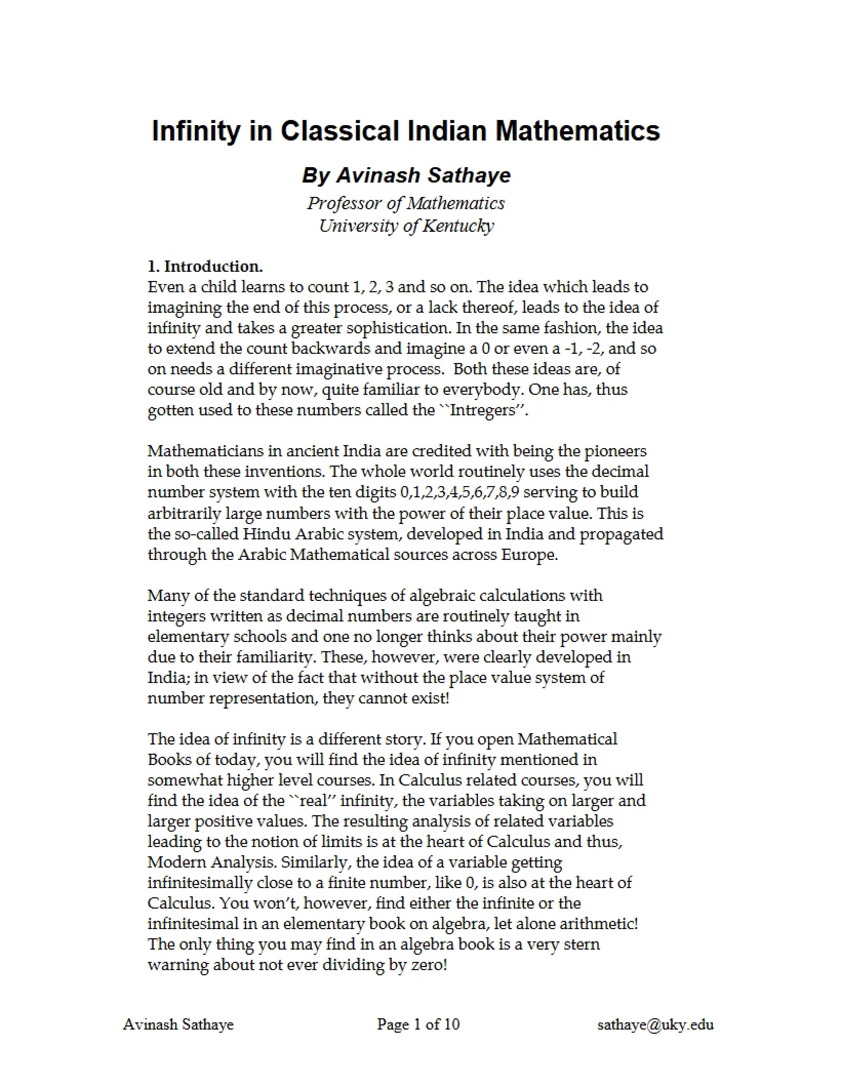 Indian Mathematics and Infinity