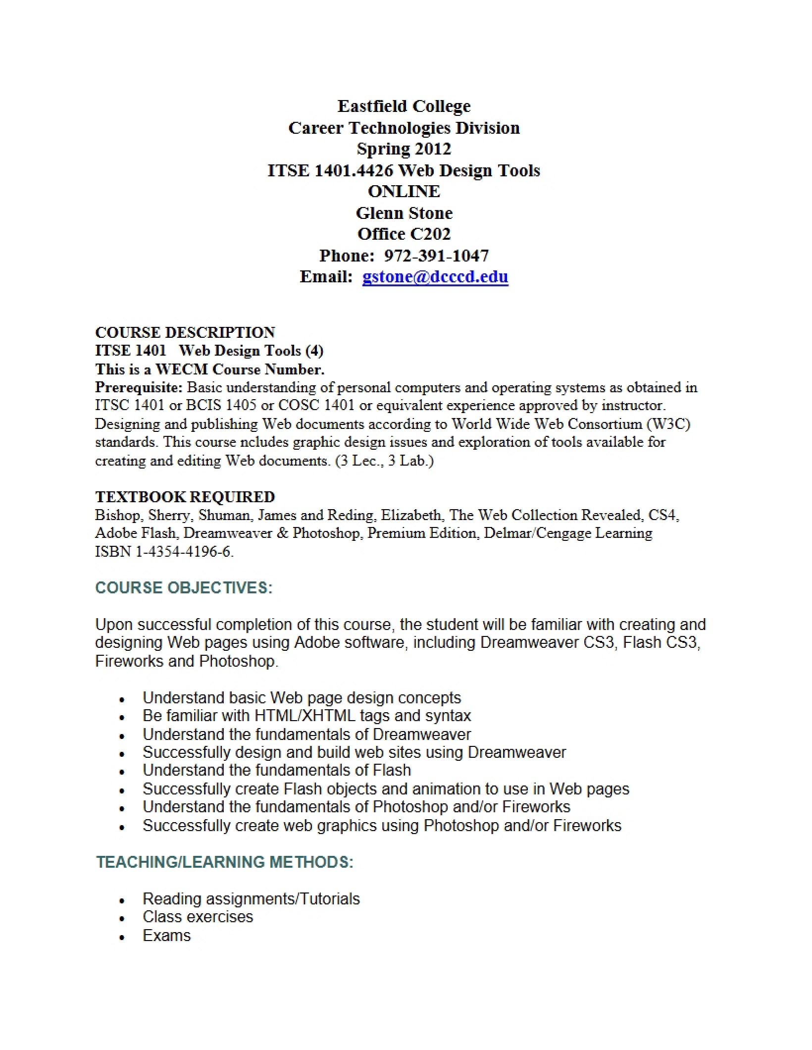 Syllabus for Web Design Tools