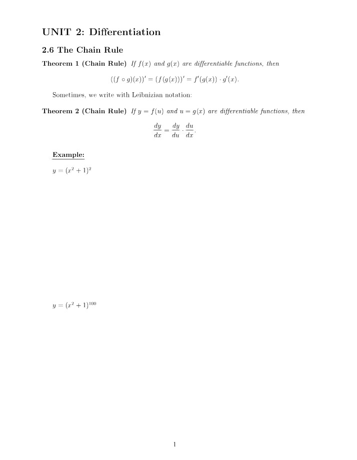 The Chain Rule - Unit 2 Differentiation