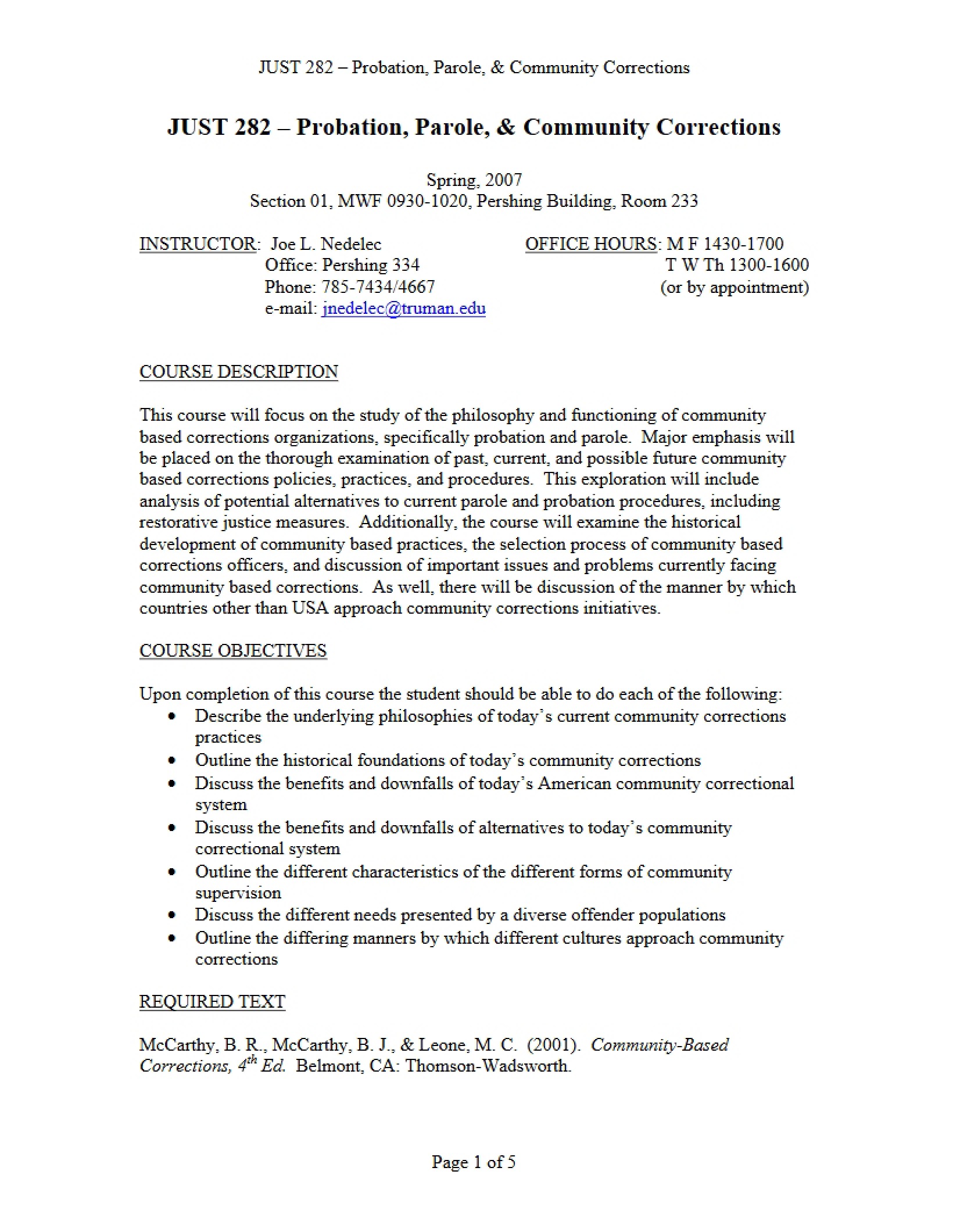 Probation and Parole Syllabus