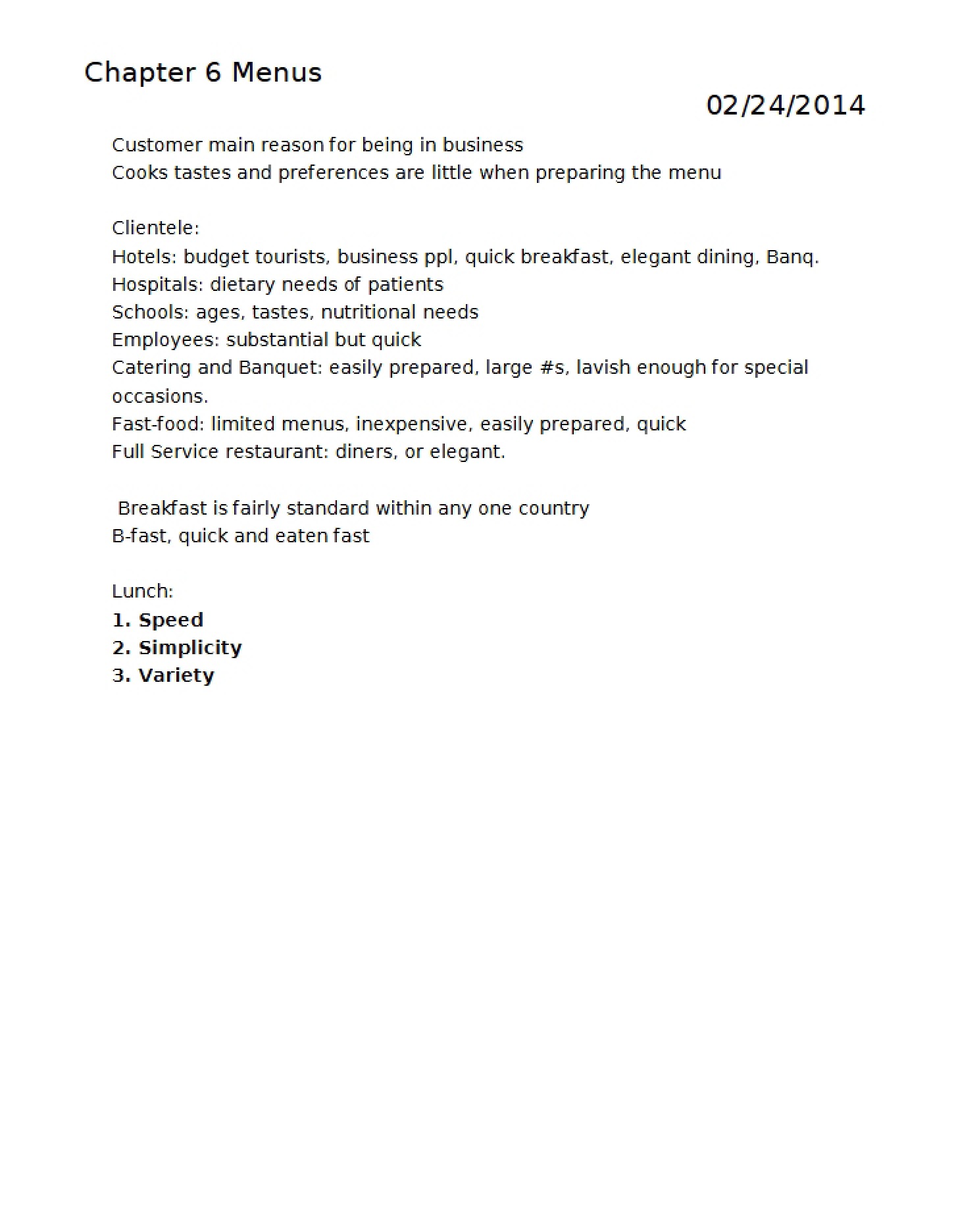 Menu Design and Planning Principles