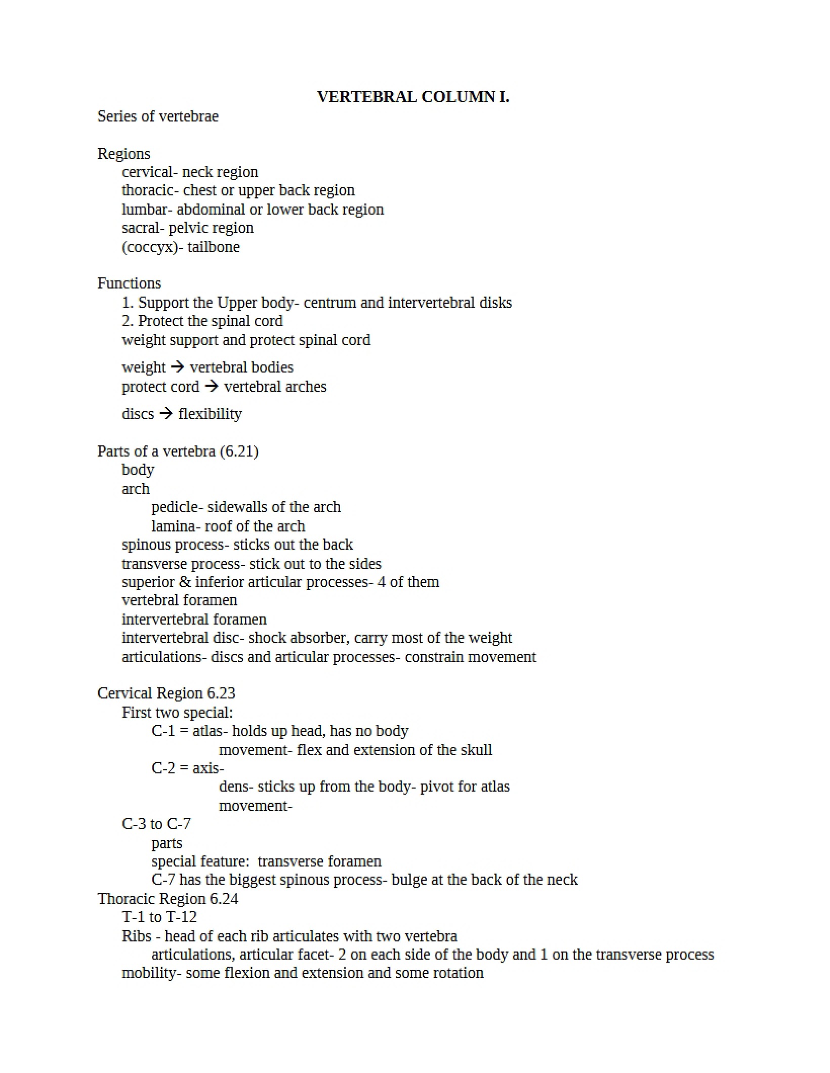 Part One Vertebral Column