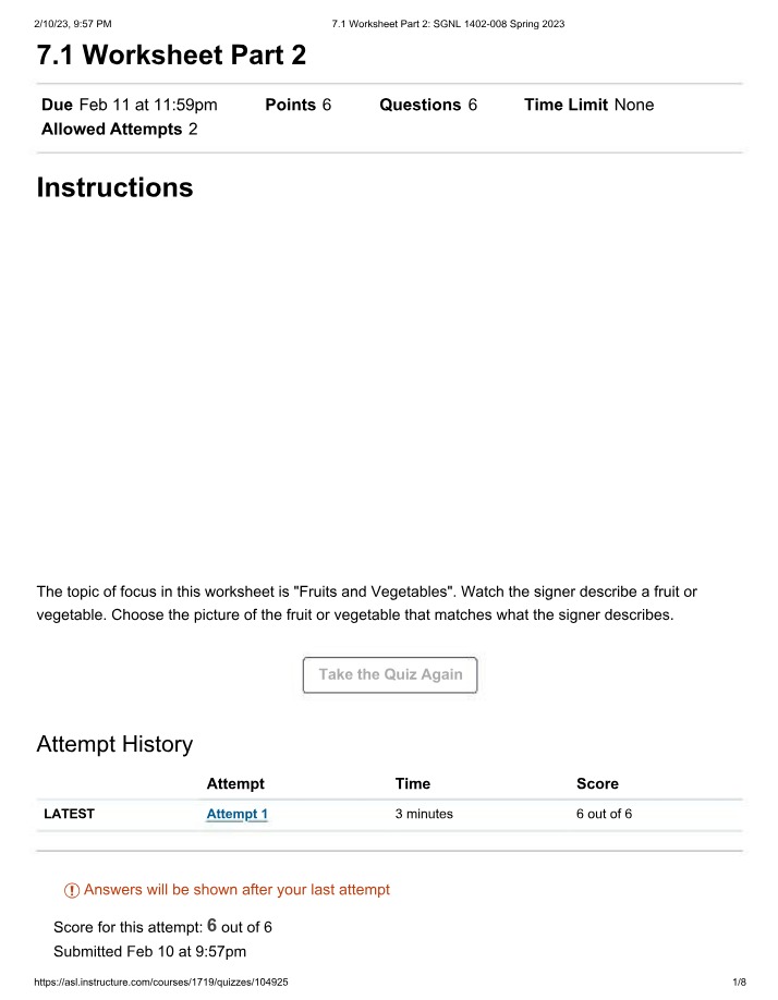 Worksheet on Fruits and Vegetables Sign Language