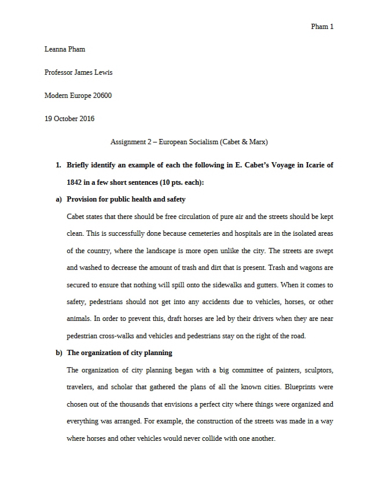 Assignment 2 European Socialism (Cabet & Marx)