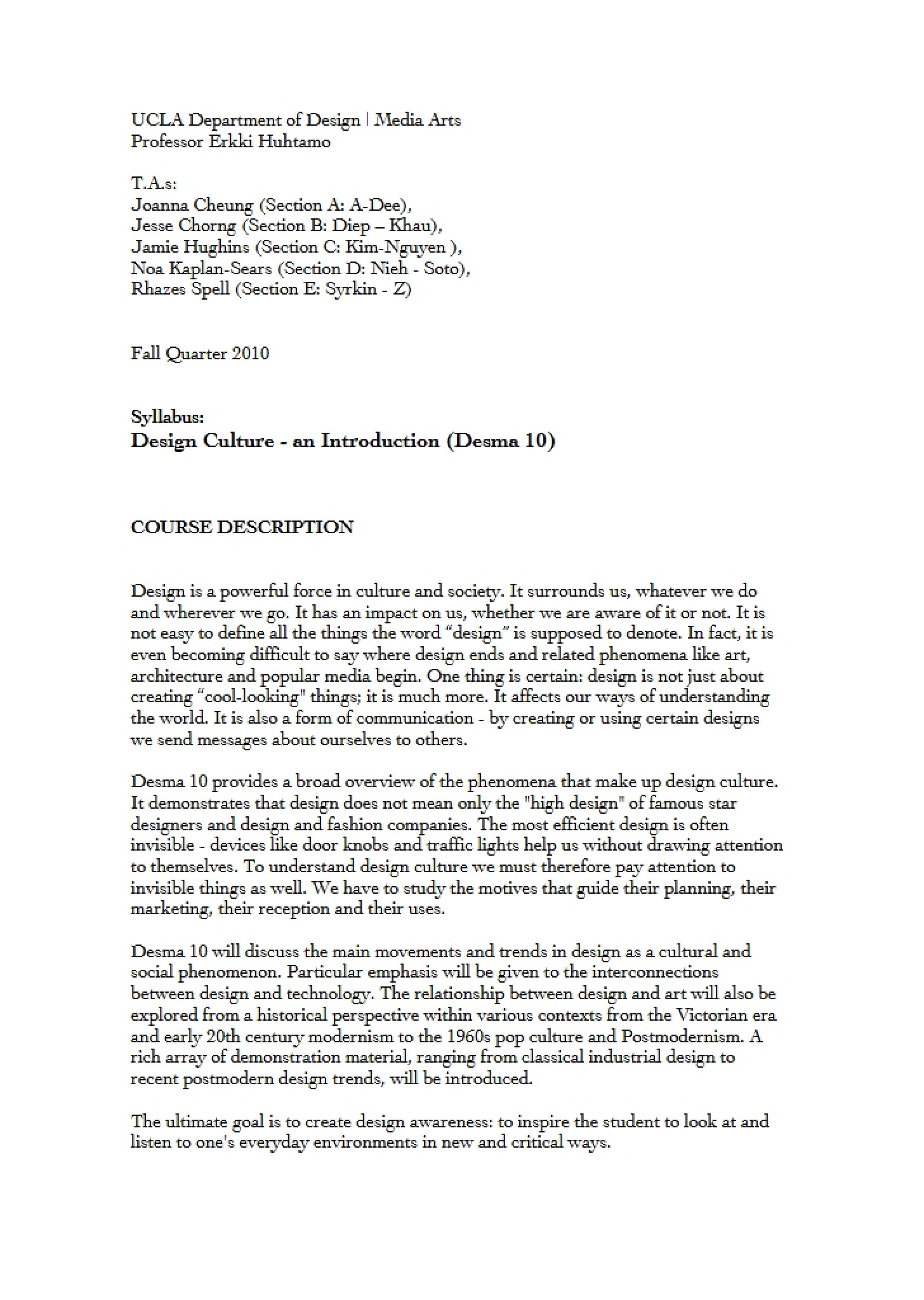 Fall 2010 Syllabus (Desma 10)