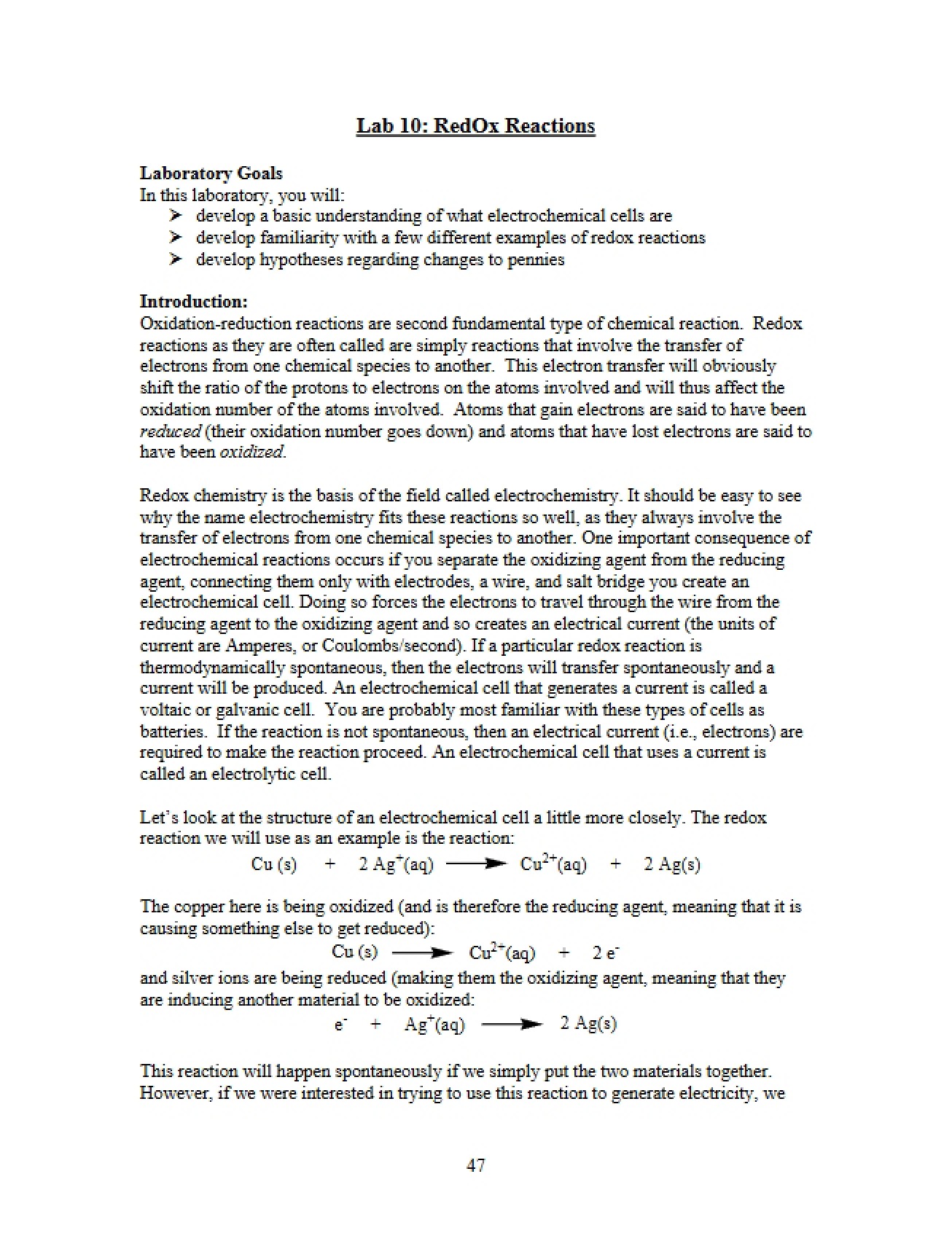 RedOx Reactions Lab 10